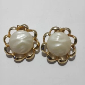 Orecchini Vintage Finta Perla Clip On Tono Oro Nastro Anello Set Diamante 1" - Foto 1 di 7
