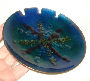 Posacenere vintage metà secolo Bovano Of Cheshire Conn smalto su rame blu MCM - Foto 1 di 4