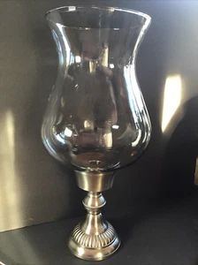 Vintage Hurricane Kerzenhalter Klarglas Gebürstet Silber Sockel Sockel 16,5" - Bild 1 von 8
