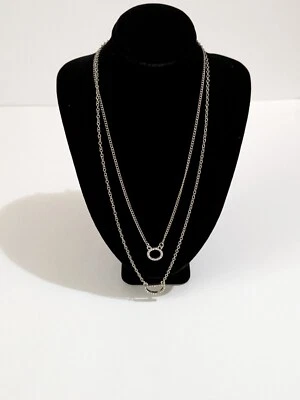 Новый с Ярлыками BCBG Little Layers. 2 ожерелья серебристого тона со стразами паве. 16», 18 дюймов - Изображение 1 из 4