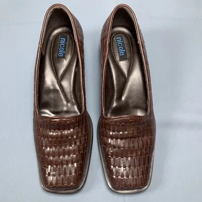 Nicole Mujer Marrón “Enredo” Puntera Cuadrada Sin Cordones Bomba Bloque Tacones Talla 6.5 M Foto 1 de 4