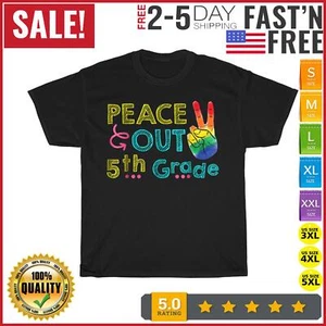 Peace Out 5th Grade - Fun Cute Last Day Of School Vintage T Shirt Men Women NEW - Picture 1 of 9
