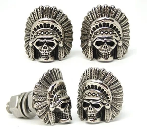 4 pieces Native American Indian Chief Skull License plate bolt screw motorcycle - Bild 1 von 4