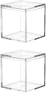 Pequeña caja de acrílico con tapa, paquete de 2 cubos cuadrados de plástico acrílico transparente - Imagen 1 de 8