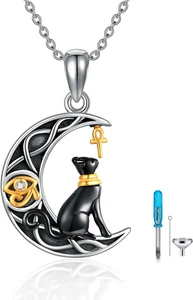 Egyptian Cat Urn Necklace Eye of Horus Sterling Silver Ashes Cremation Jewelry - Picture 1 of 6