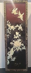 "Panel de arte de pared vintage asiático negro lacado japonés madreperla 36"" H 12"" W" - Imagen 1 de 5