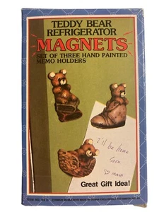 Vintage 1980s Emson X3 Teddy Bear Magnets Hand Painted Taiwan New Old Stock Box - Imagen 1 de 4