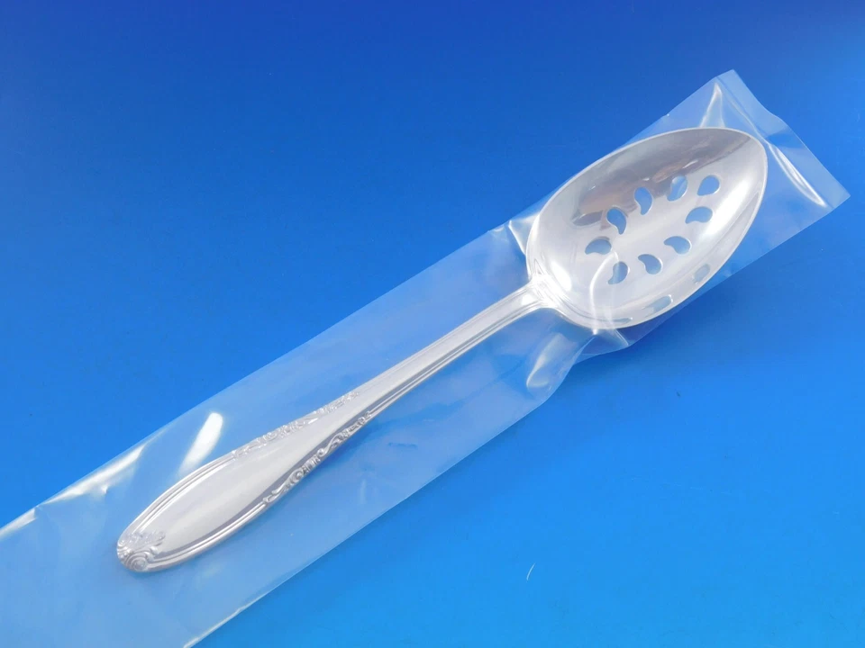 Leonore by Manchester Sterling Silver Serving Spoon Pierced 9-Hole Custom 8 1/8" - Image 1 of 4