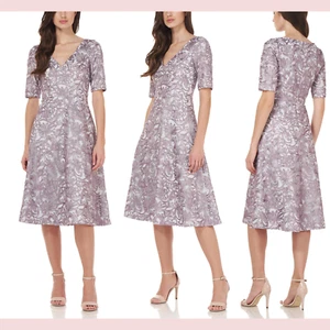 NEW JS Collections [size 0 ] Hazel Fit & Flare Midi Dress Lilac/Pistachio #Q351 - Picture 1 of 15