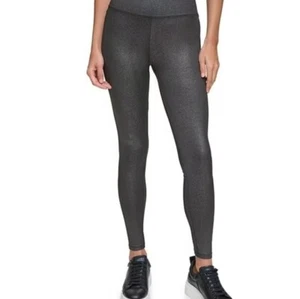 Andrew Marc Sport Women Sz L Black Stretch Shimmer HIgh Waist Pull On Leggings - Picture 1 of 9