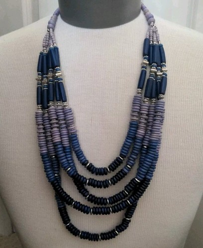 VETEMENTS Collana Chicos Boho Southwest Statement blu viola grossi fili stratificati 24"