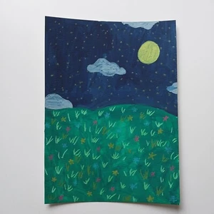 Sindy Fuhr Gouache Painting Hand Made Pop Art Title Peaceful Spring Night B - Picture 1 of 2