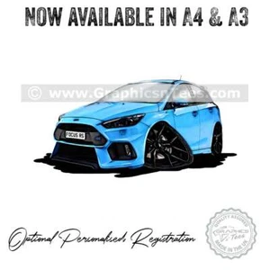 Arte de coche caricatura azul nitroso Focus RS MK3 - ahora disponible en tamaños A4 y A3 - Imagen 1 de 2