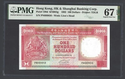 Hong Kong 100 Dollars 1-1-1992 P198d Uncirculated Grade 67 - Image 1 of 2