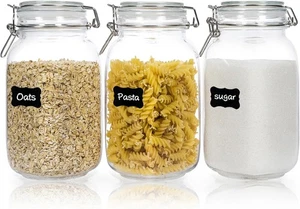 Frascos de vidrio herméticos de 50 oz con tapas, bote de almacenamiento de alimentos de 3 piezas para cocina y... - Imagen 1 de 2