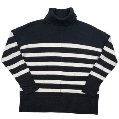 Banana Republic Striped Turtleneck Sweater Black White Modern Minimalist L - Image 1 of 4