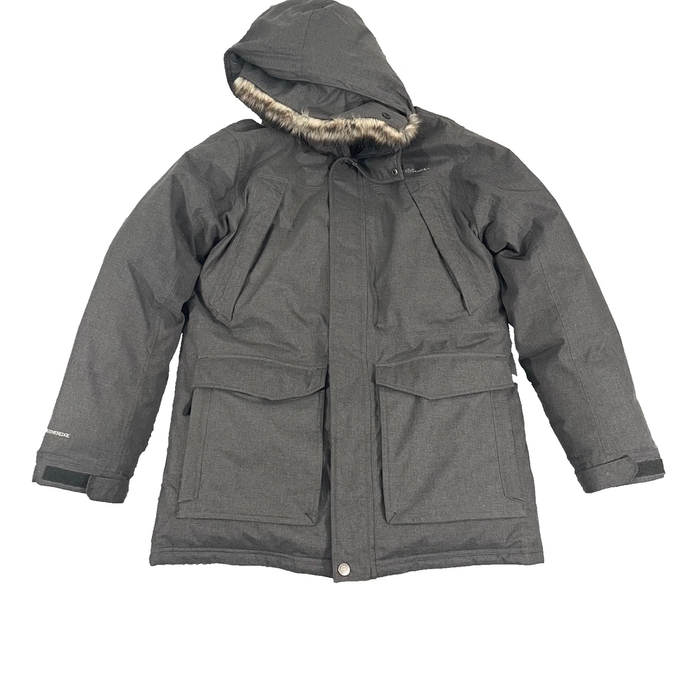 Eddie Bauer Down Parka Men M Gray Weatheredge Fur Hooded Coat - Image 1 of 4