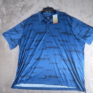 Ocean Coast Men's Blue Barracuda Print Performance Polo Shirt - NWT - Size 4XL - Picture 1 of 7