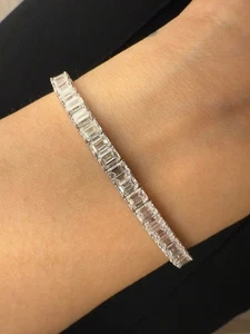 12.00ct D/VVS Lab Grown Emerald Cut Diamond Tennis Bracelet, White Gold - Picture 1 of 7