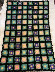 Handgefertigte Granny Square Häkeldecke ~ Vintage Wollrücken 33" x 50" Atemberaubend - Bild 1 von 13