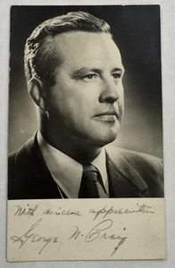 1950s Indiana Governor George Craig Hand Signed Photo Card - Picture 1 of 1