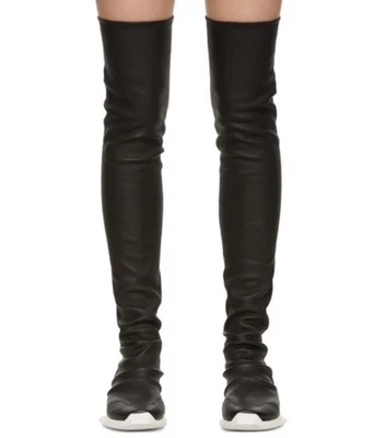 Rick Owen’s Oblique Runner Black Leather Sock Boots Sz 39 - Image 1 of 4