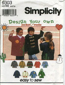 S 9303 sewing pattern child's JACKET with HOOD Heart Cactus Sun Snowman APPLIQUE - Picture 1 of 1