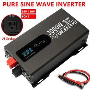 Pure Sine Wave 24V DC to 110V 120V 3000W 6000Watt AC LCD 60hz Power Inverter - Picture 1 of 20