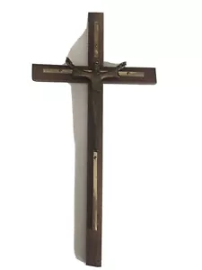 Cruz de pared crucifijo modernista moderno de mediados de siglo cruz de madera y latón - Imagen 1 de 6