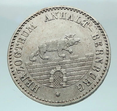 1861 GERMANY German States Anhalt-Bernburg Antique Silver 1/6 Thaler Coin i81561 - Image 1 of 3