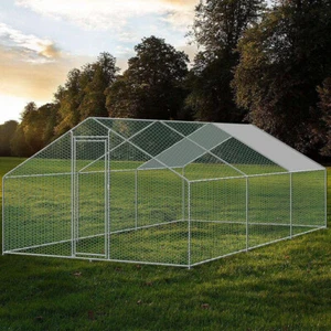 Large Walk-in Chicken Coop Outdoor Run Covered Metal Shed Cage Pen House 3x6x2m - Picture 1 of 12