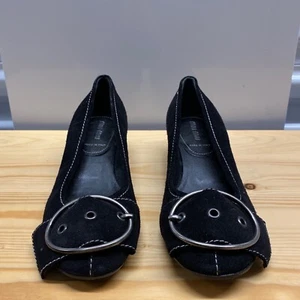 Miu Miu Black Suede Decorative Stitched Silver Hardware 1.5” Heel 35.5 = 5.5 B - Picture 1 of 4