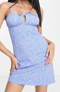 Monki Pale Blue ditsy Print floral Strappy Beach dress Bow UK 20 BNWT NEW - Picture 1 of 2