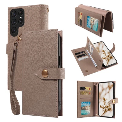 For Samsung Genuine Leather Wallet Case Woman 9 Card Slots Kickstand - Image 1 of 4