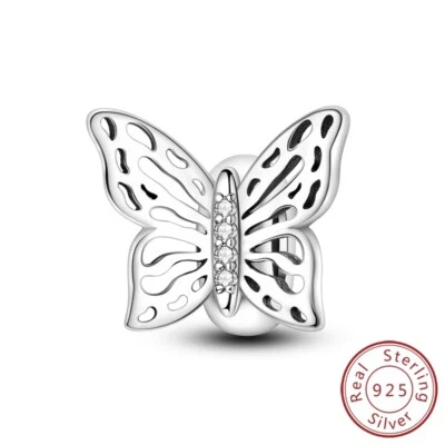 MULA 925 Sterling Silber Herz DIY Charm Schmetterling Gummi Stopper Für Armband - Bild 1 von 4