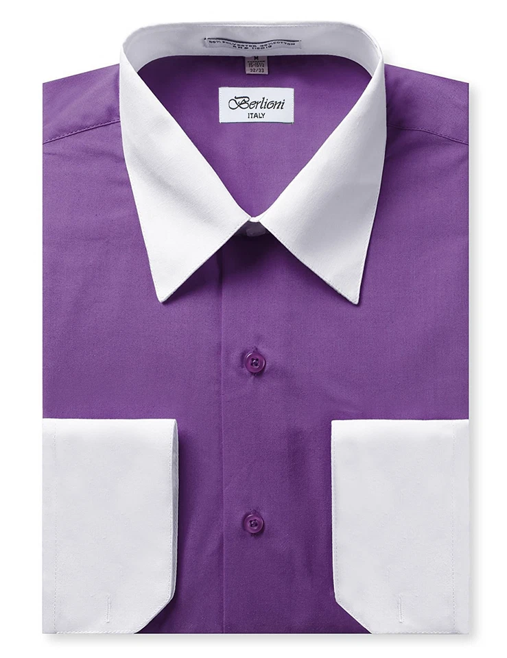 Camisa de Vestir Berlioni Italia Para Hombre Premium Clásica Cuello y Puños Dos Tonos Foto 1 de 1