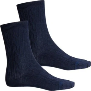 Smartwool Everyday 2Pk Zero Cushion 62% Wool Crew Height Cable Knit Navy Medium - Picture 1 of 3