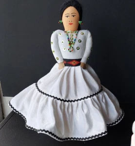 NAVAJO NATIVE DRESS, PAINTED FACE RAG DOLL 10 INCH TALL. COLORFUL BEADS, SEQUINS - Picture 1 of 10