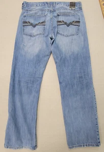 Helix Jeans Mens 34x32 Blue Y2K N56 Straight Distressed Denim Embroidered Loose - Picture 1 of 15