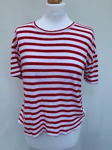 H&M Red White Striped Knit Crop Top Size S UK 8 Viscose Women's - Picture 1 of 5
