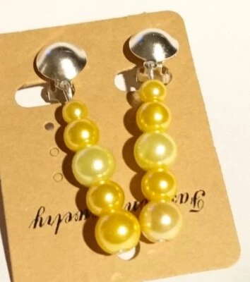 Ohrclips silberf hell gelb dezent Imitationsperlen ca 5,3 cm lang - Bild 1 von 2