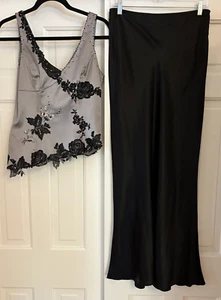 Adrianna Papell Evening Essentials Size 8 Two Piece Silver Black Lace Sequin - Picture 1 of 7