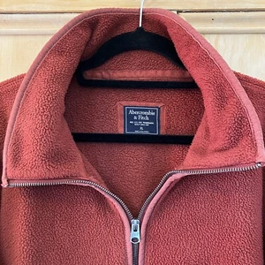 Abercrombie & Fitch Womens 1/4 Zip Sherpa Fleece Deep Pile Jacket XL Red SP EXC - Picture 1 of 11