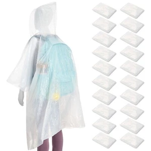 20 Pack Kids Disposable Rain Ponchos – Emergency Hooded Raincoats (White) - Picture 1 of 1