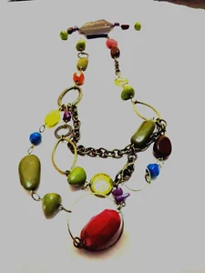 VTG SAPPHIRE CHAIN & BEAD NECKLACE & PIERCED EARRING SET 13" DROP - Picture 1 of 2