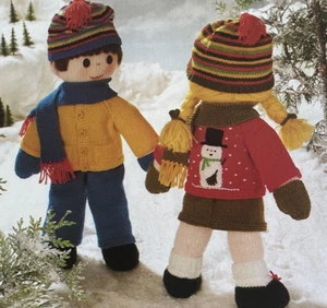 KNITTING PATTERN Jean Greenhowe Twin dressing up dolls Boy + girl doll clothes - Picture 1 of 15
