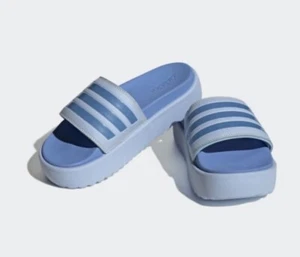 ADIDAS ADILETTE PLATFORM CHUNKY SLIDES SANDALS SIZE UK6, EU39, BLUE SLIP ON, NEW - Picture 1 of 7
