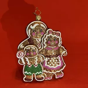 2006 Christopher Radko 6” Gingerbread Family / Glitter Ornament With Box (Flaw) - Picture 1 of 12