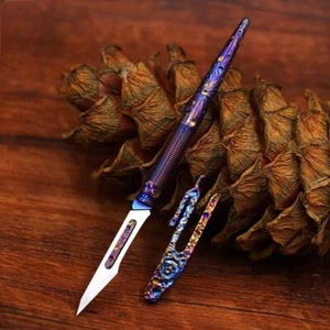 Handmade Titanium Utility Knife Paper Cutter Scalpel Blade with Sheath EDC Tool - Picture 1 of 8