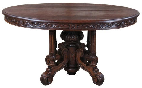 Antique French Renaissance Revival Oval Oak Carved Dining Center or Hunt Table Cover